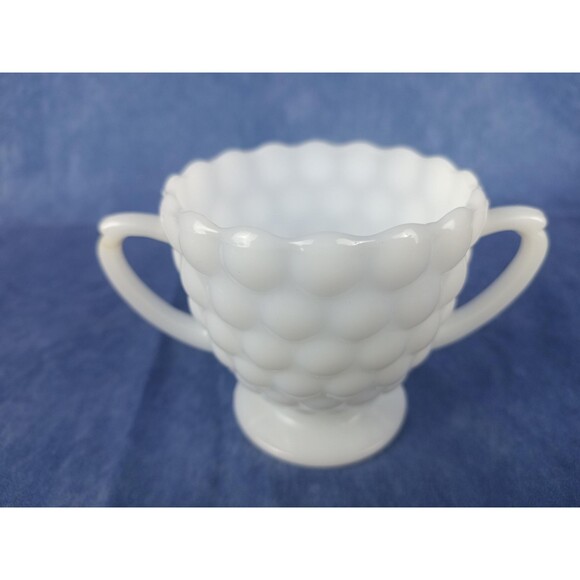 Anchor Hocking White Milk Glass Sugar Cup Decorative Cup Small Bowl With Handles - Picture 2 of 7